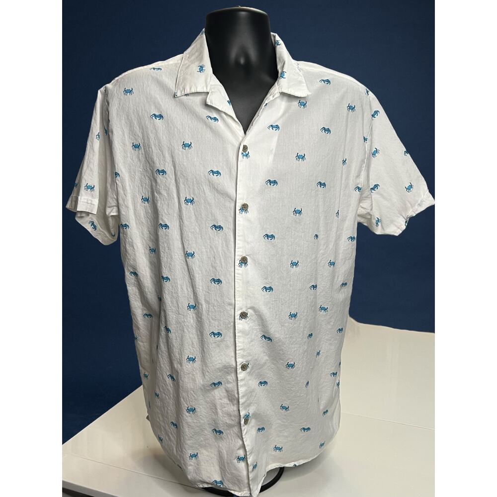 Trunks Surf & Swim Men’s Hawaiian Button-Up Shirt -‎ Blue Crab Print - Large